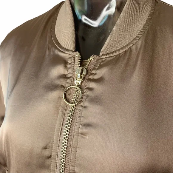 H&M DIVIDED Satin Bomber Jacket Taupe 14 - Picture 5 of 7